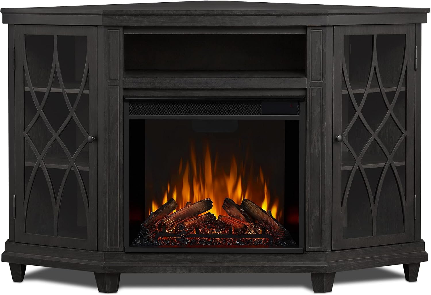 Real Flame Lynette Electric Fireplace TV Stand with Remote Control, Corner Unit, 1500 Watts, Grey (1750E-GRY)