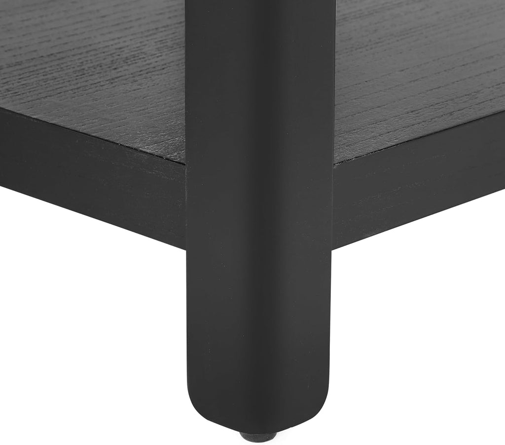 Henf 34.7' Square Coffee Table, Large 2-Tier Solid Wood Coffee Table with Open Storage Shelf and Soft Rounded Corner, Wood Cocktail Center Tea Coffee Tables for Living Meeting Room,Black