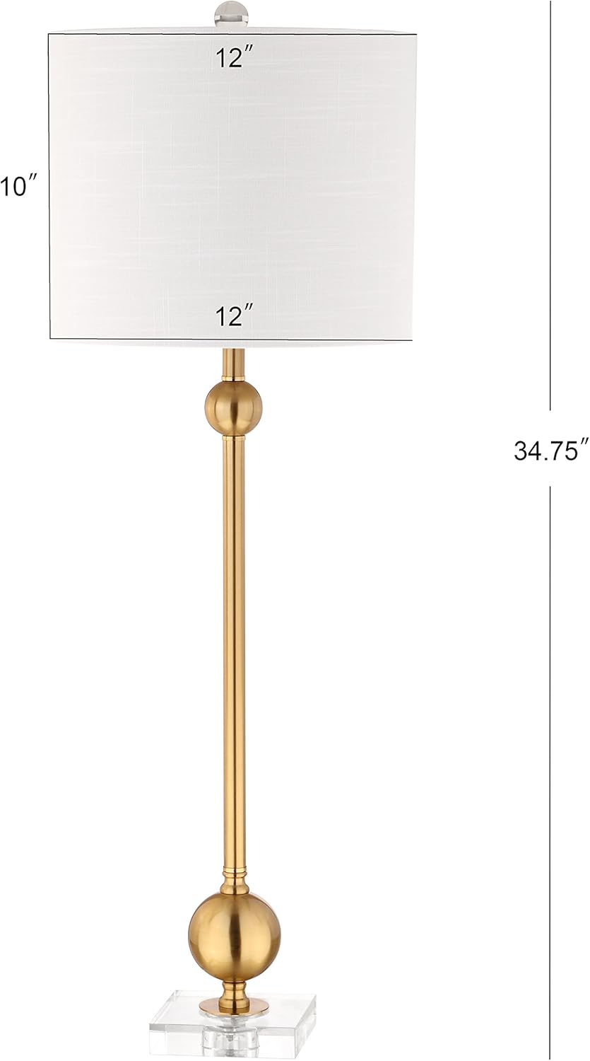 JONATHAN Y 34.75' Brass Metal LED Table Lamp Set of 2 with Crystal Base, Mid-Century Modern Sputnik Design for Living Room Bedroom, White Linen Shade, LED Bulbs Included JYL2010A-SET2