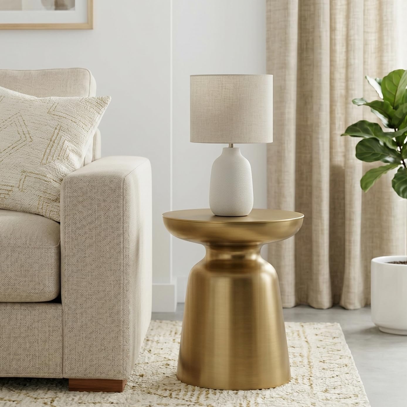 SIMPLIHOME Toby Metal Table - 17' Wide x 18' High Solid Iron Drum Accent Table in Gold, Industrial Side or End Table for Living Room, Bedroom or Entryway with Sculptural Design, Assembled