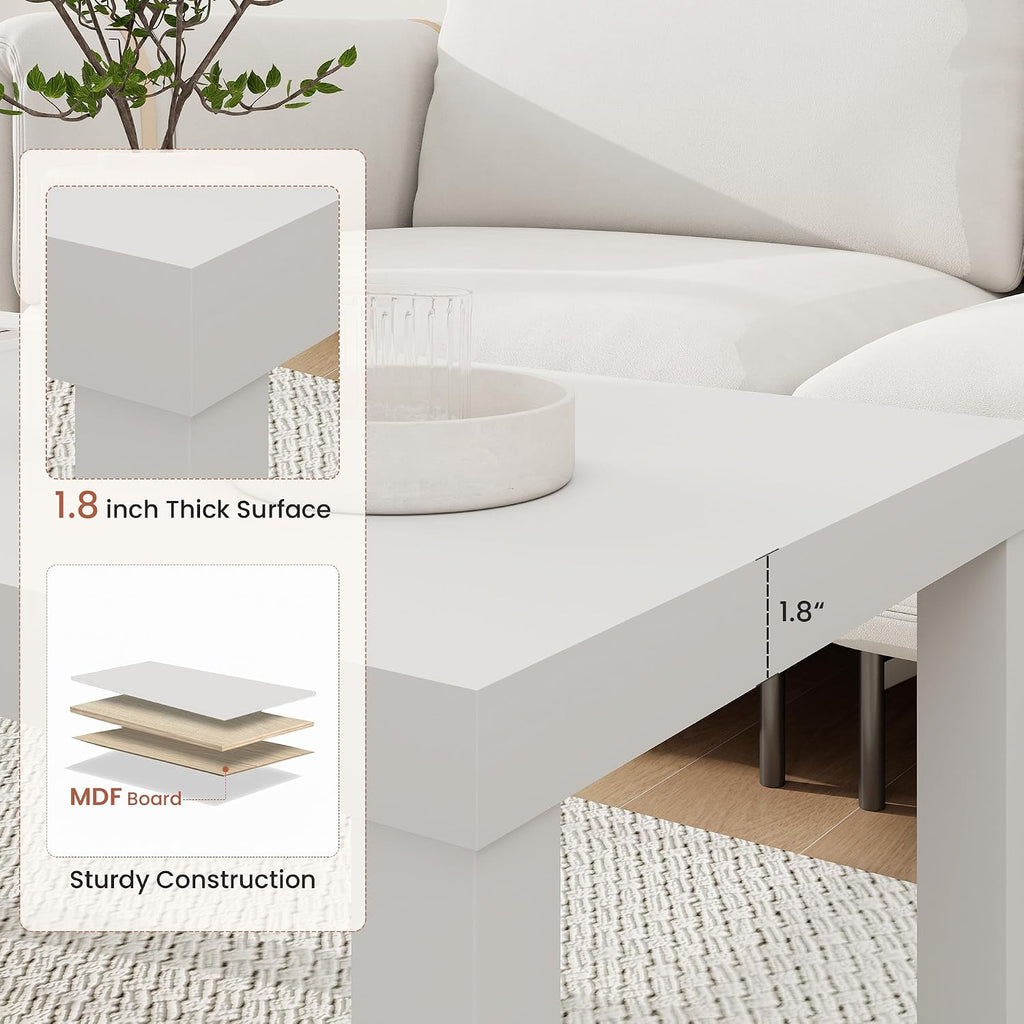 Modern 3 Piece Coffee Table Set, Rectangle Coffee Table with End Tables Thick Frame Living Room Table Sets for Small Spaces