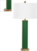SAFAVIEH Lighting Collection – Set of 2 Ollie Modern Contemporary Dark Green Faux Woven Leather 32-Inch Table Lamps, LED Bulbs Included, Bedroom Living Room Home Office (LIT4404K-SET2)