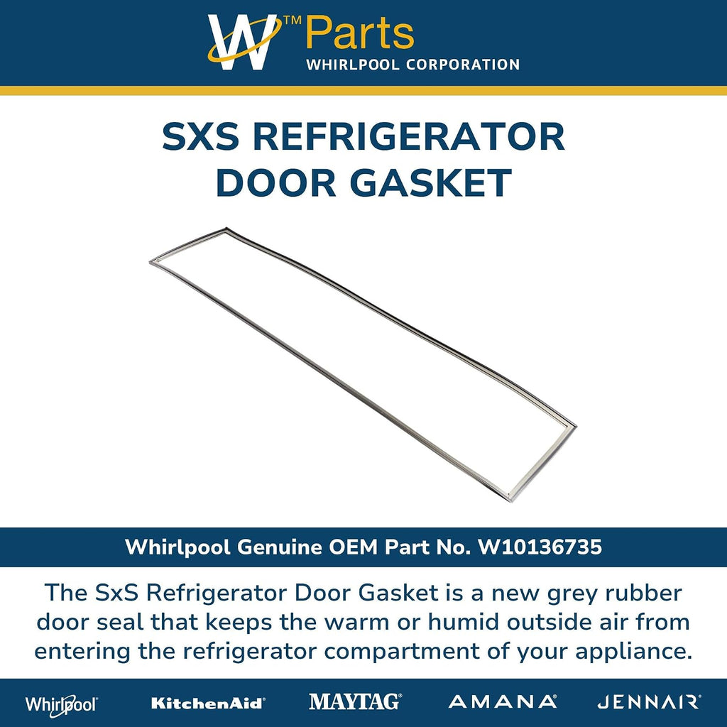 Whirlpool W10136735 Genuine OEM SxS Refrigerator Door Gasket Replacement Part - Replaces W10911389, 2326339, and 2327164