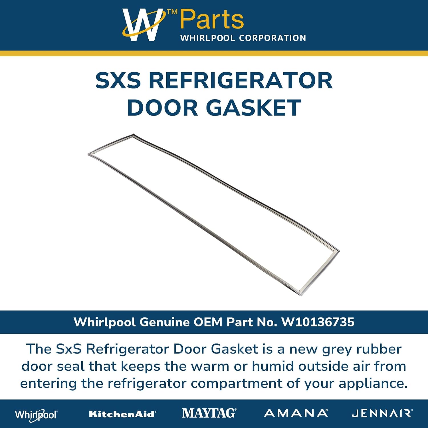 Whirlpool W10136735 Genuine OEM SxS Refrigerator Door Gasket Replacement Part - Replaces W10911389, 2326339, and 2327164