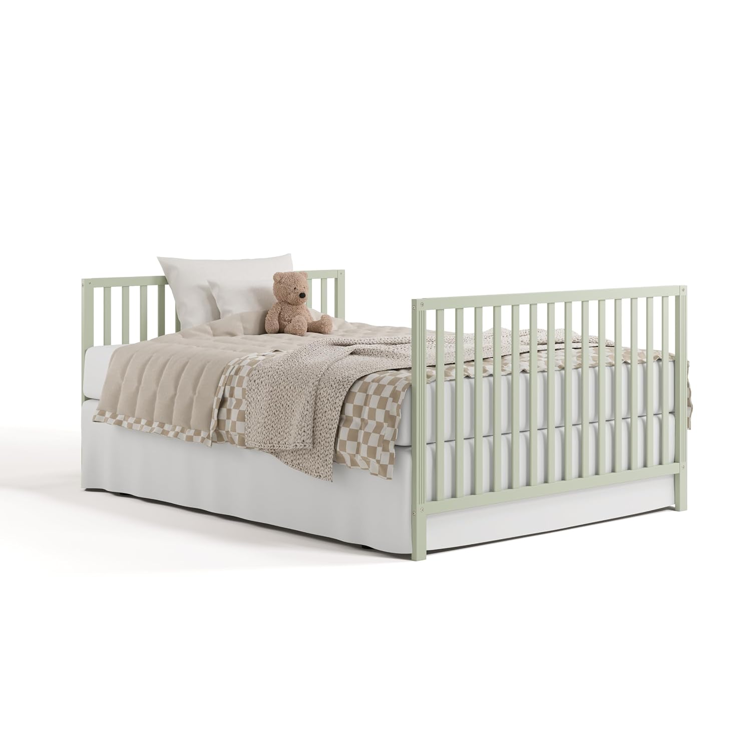 Storkcraft Morningside 5-in-1 Convertible Crib – GREENGUARD Gold Certified, Fits Standard Crib Mattress, Converts to Toddler Bed, Daybed and Full Bed, 4 Adjustable Mattress Heights (Sage)
