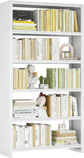 VASAAOSD 5 Tier Book Shelf, 69.3' Tall White Bookshelves, Open Metal Bookshelf, Toolless Assembly White Shelves for Home Office, Living Room, Study