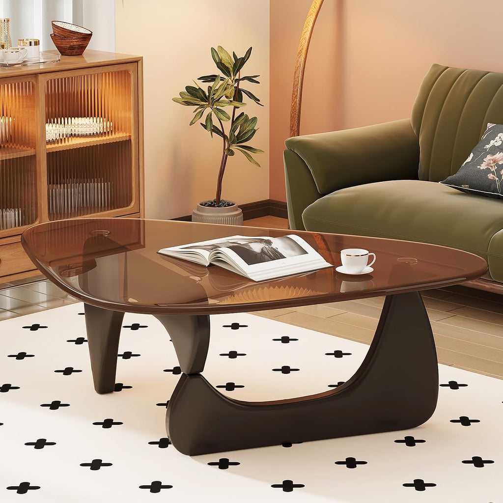 Coffee Table for Living Room Mid Century Modern Center Table with Glass Top and Wood, 36 Inch, Black Brown