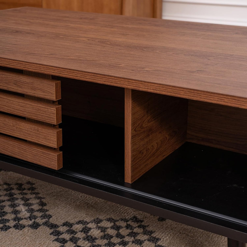 Coffee Table, 40' Modern Coffee Table with Storage and Sliding Door for Living Room, Black and Walnut