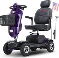 Metro Mobility 4 Wheel Motorized Scooter for Adults - 300 lbs Capacity Powered Mobility Scooters for Seniors, Travel - 9'' Large Pneumatic Tires & Crutch Box - Purple
