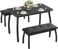 Dining Table for 4, 3-Piece Kitchen Table Set for 4 with Wooden Tabletop and Metal Frame, Industrial Kitchen Table with 2 PU Leather Benches for Bar, Dining Room, Restaurant(43''x28''x30''), Black