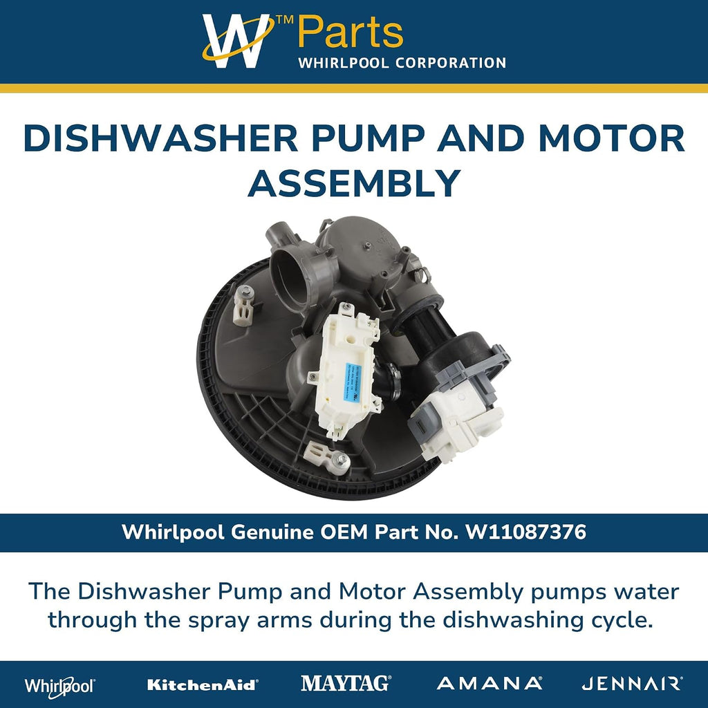 Whirlpool W11087376 Genuine OEM Dishwasher Pump and Motor Assembly Replacement Part - Replaces W10917114