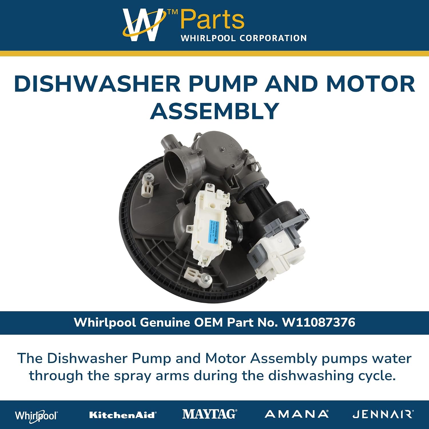 Whirlpool W11087376 Genuine OEM Dishwasher Pump and Motor Assembly Replacement Part - Replaces W10917114