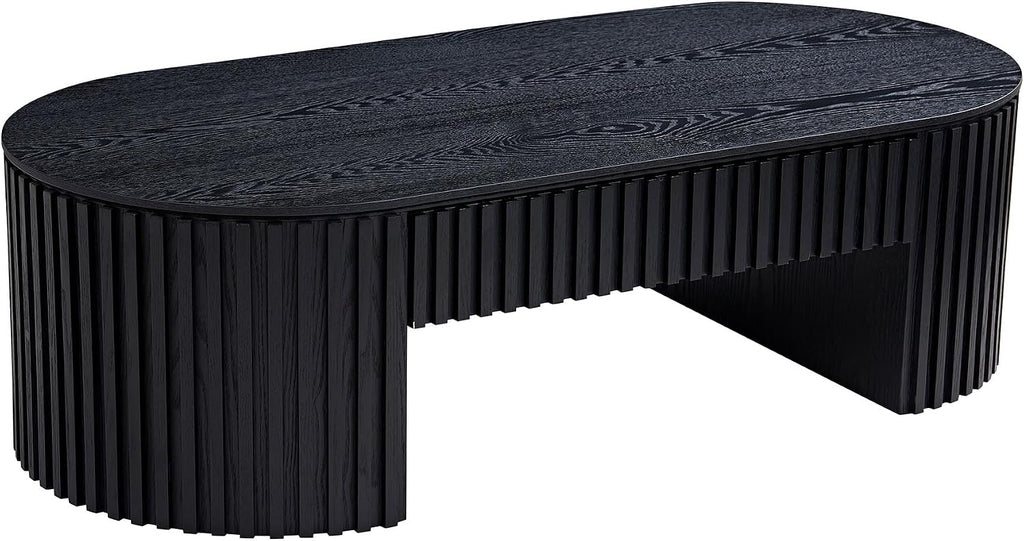 JUSTONE 51.18'' Black Oval Wood Coffee Table with Drawer, Farmhouse Wood Coffee Table for Living Room,Apartment(Black)