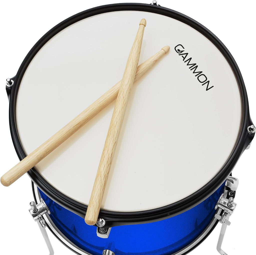 Gammon Percussion 5-Piece Junior Starter Drum Kit with Cymbals, Hardware, Sticks, & Throne - Blue