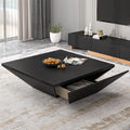 POVISON Modern Coffee Tables for Living Room, Square Coffee Table with Storage, Wood Coffee Table with Drawers, 39.4' Black Trapezoidal Living Room Tables for Home Office, Fully Assembled