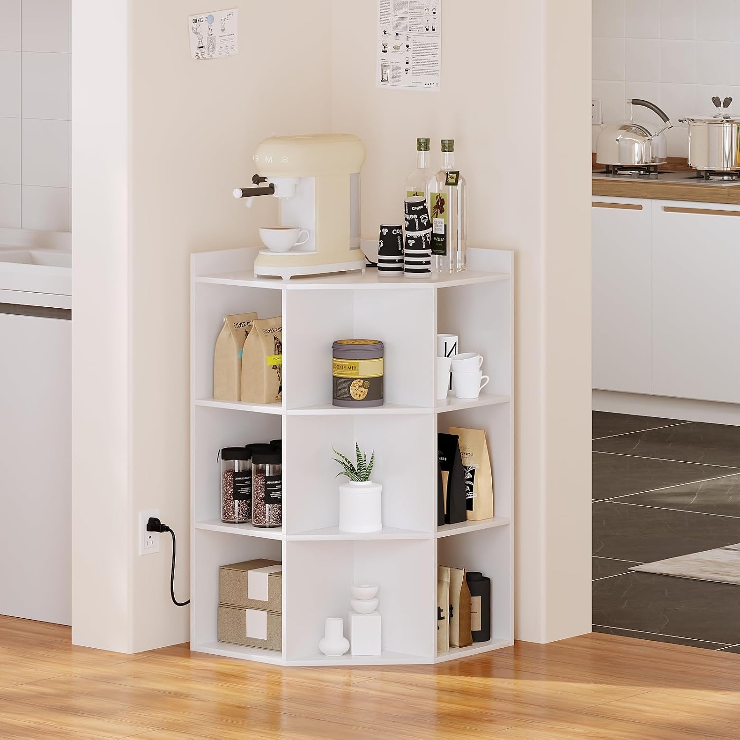 ALISENED 9 Cubes White Corner Cabinet, Corners Cube Shelf with USB Ports and Outlets, Toy Corners Storage for Small Space, Wooden Cubby Corner Bookshelf for Living Room, Bedroom, Dining Room, Kitchen