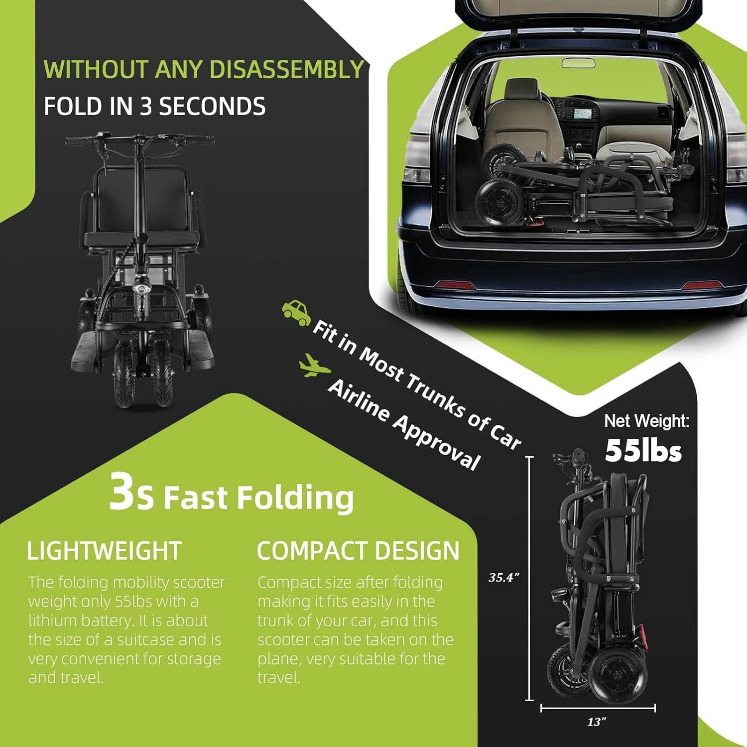 2026 Upgraded Mobility Scooters for Seniors, Dual Front Wheels, 20 Miles Electric Scooter All Terrain, 9.3MPH Ultra Lightweight Folding Scooter, Scooters forAdults Motorized Foldable Lightweight
