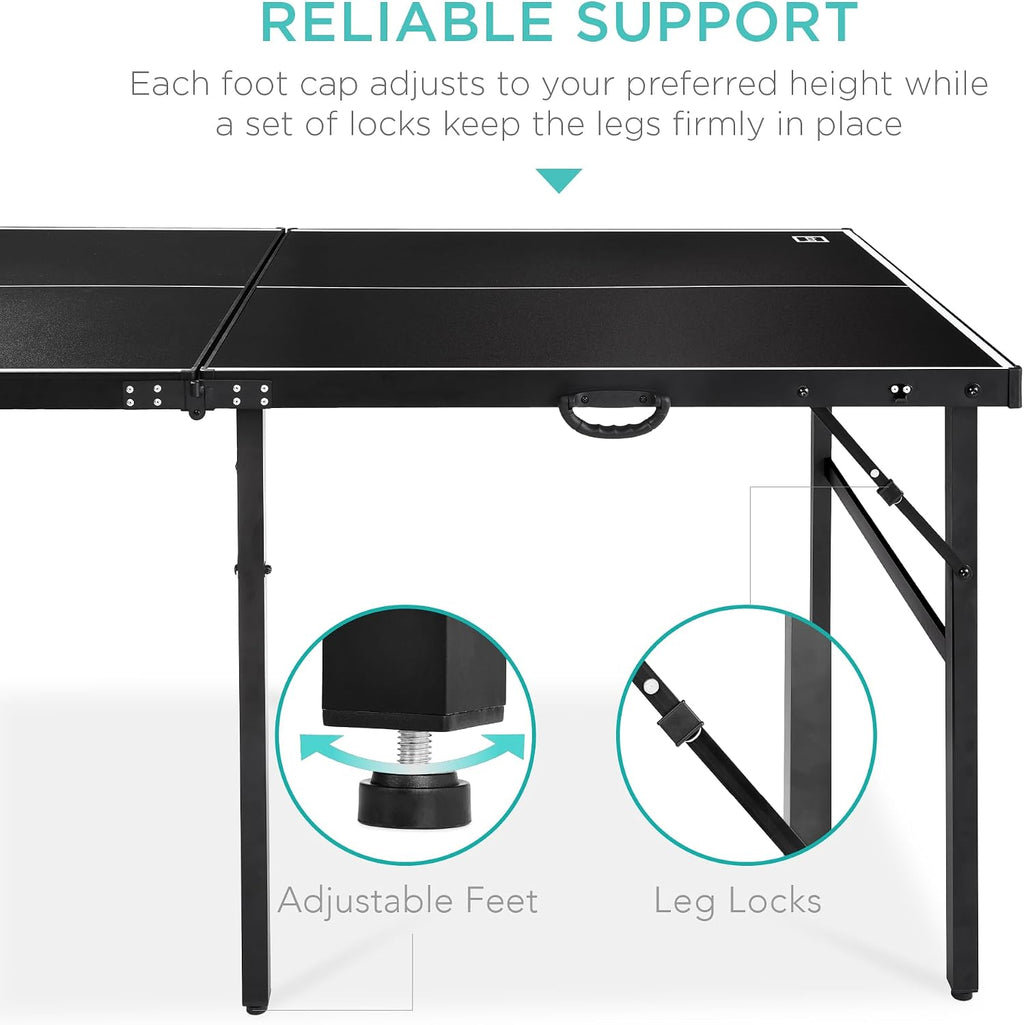 Best Choice Products Portable Ping Pong Table, Mid-Size Folding Indoor Outdoor Table Tennis w/ 2 Paddles, 4 Balls Included, Carrying Bag