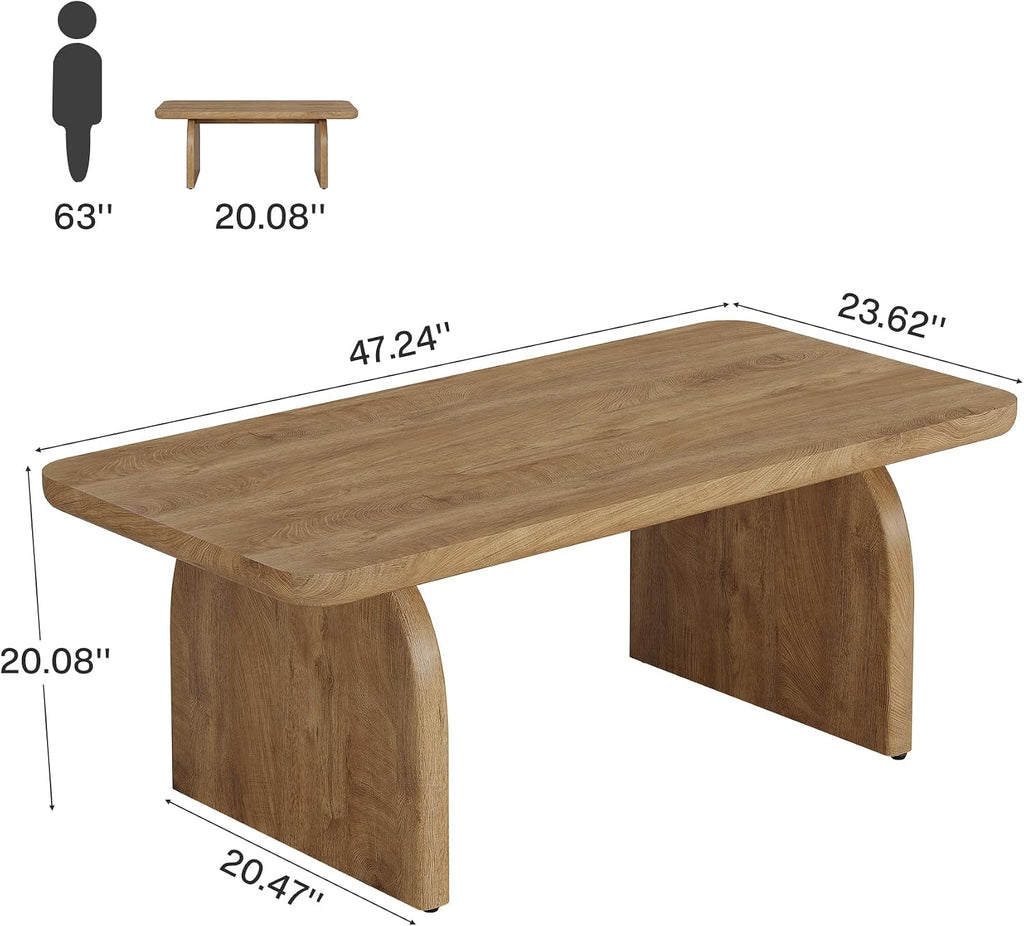 Tribesigns Farmhouse Coffee Table for Living Room, 47-Inch Mid-Century Rectangular Center Table with Rounded Corners, Modern Low Large Cocktail Tea Furniture, Easy Assembly (Natural Brown)