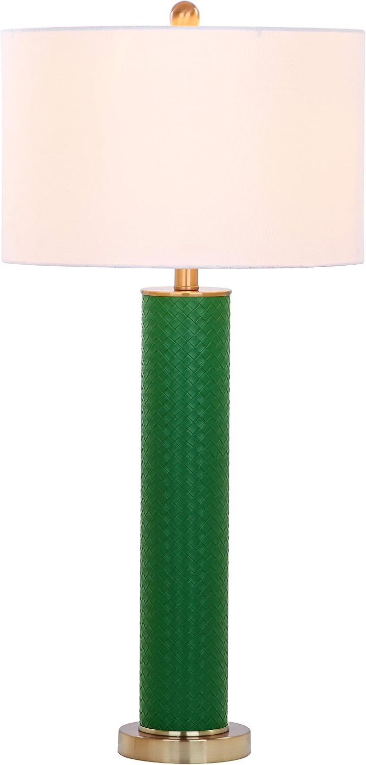 SAFAVIEH Lighting Collection – Set of 2 Ollie Modern Contemporary Dark Green Faux Woven Leather 32-Inch Table Lamps, LED Bulbs Included, Bedroom Living Room Home Office (LIT4404K-SET2)