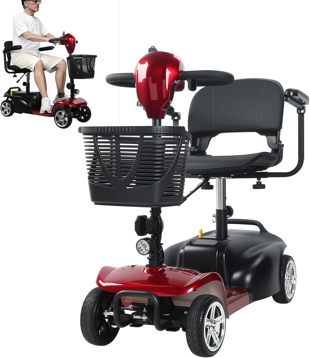 4-Wheel Electric Scooter for Adults | Long Range Mobility Scooter with Basket, Charger & 330 lbs Capacity for Seniors Outdoor Use (Red and Black)