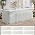 6 pk Ivory Spandex Tablecloth for 8 Foot Rectangle Tables,Wrinkle Free High Stretchy Cream Fitted Tablecloths with Ruffle Skirt, Elastic Spandex Table Covers 8 ft for Parties Weddings Banquet