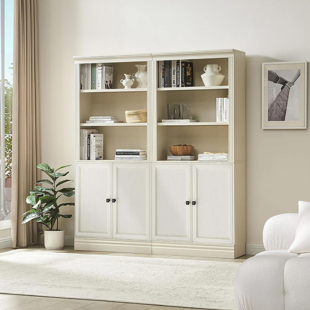 JAHRSTIM Halston Bookcase with Doors, 5-Tier Tall Storage Shelf, Adjustable Shelving Unit Closet Organizer and Storage for Living Room Home Office Bedroom, Modular Bookcase Bookshelf with Doors