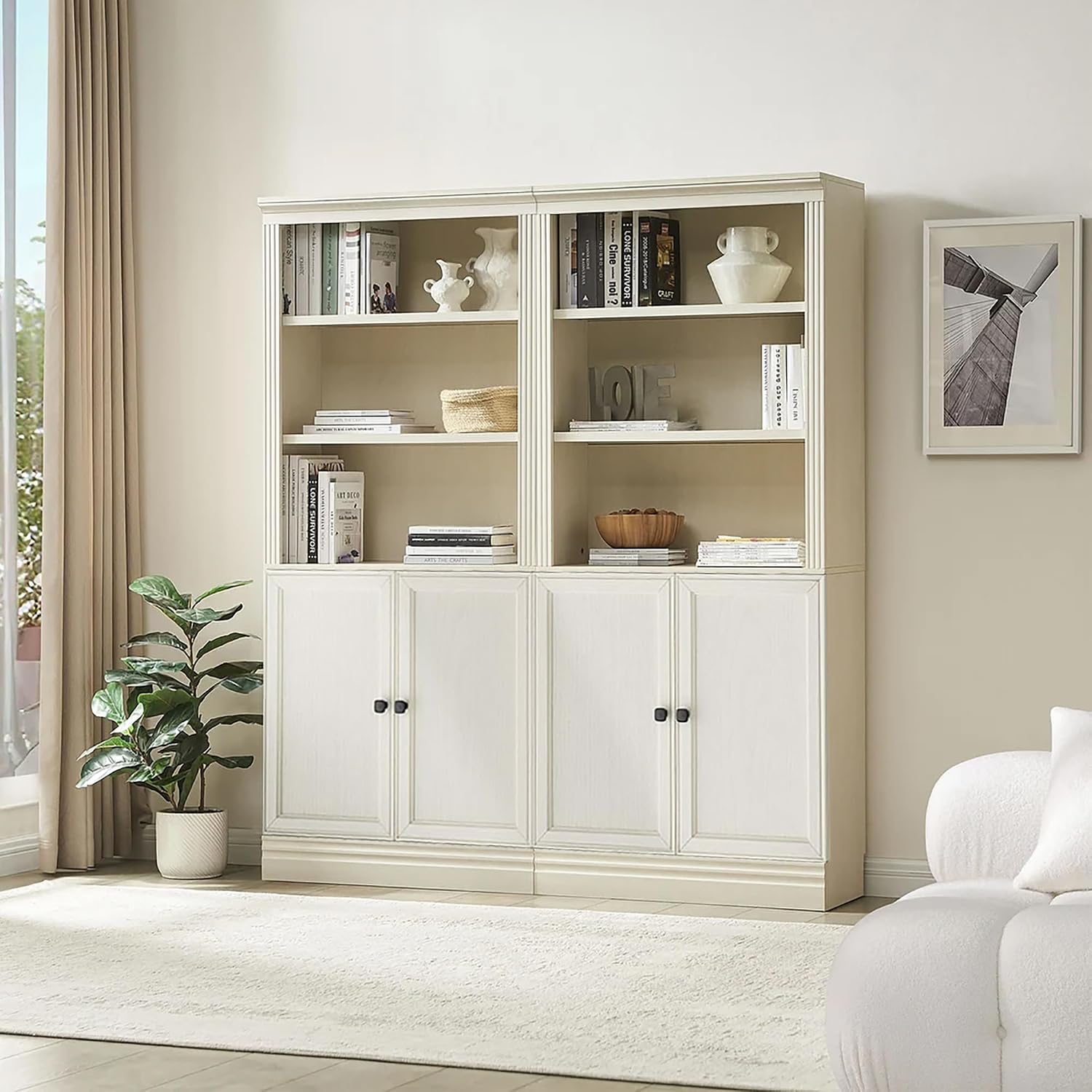 JAHRSTIM Halston Bookcase with Doors, 5-Tier Tall Storage Shelf, Adjustable Shelving Unit Closet Organizer and Storage for Living Room Home Office Bedroom, Modular Bookcase Bookshelf with Doors