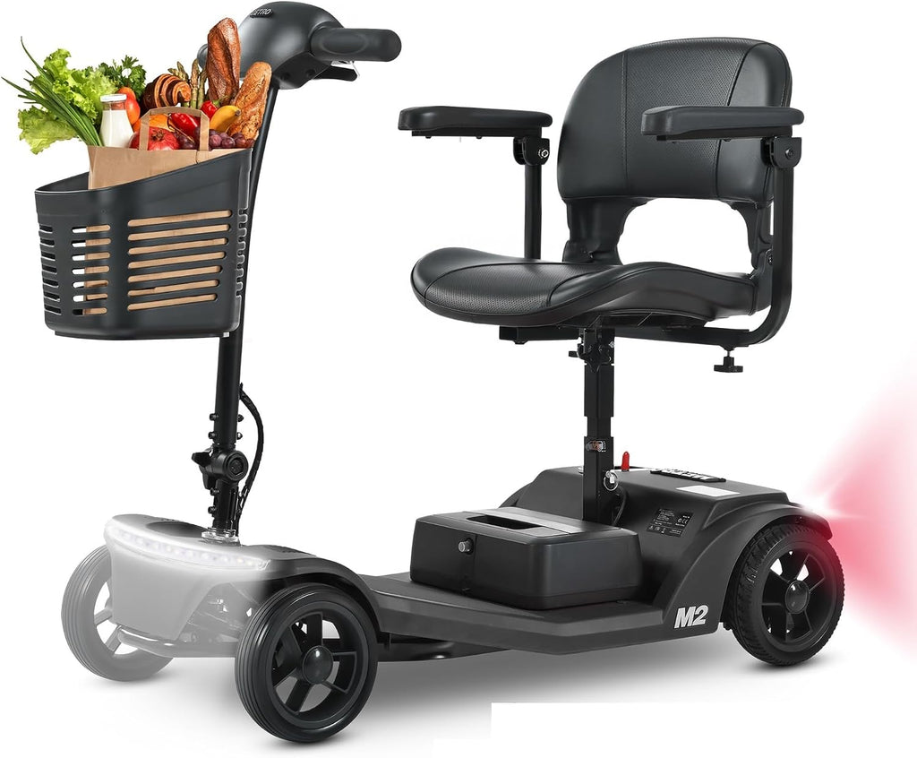 Mobility Scooters for Seniors & Adults 350 Lb Weight Foldable,All-Terrain 4-Wheel Powered Scooter,Lightweight Foldable Disability Electric Wheelchair,Front Rear Led Lights with Basket,Black