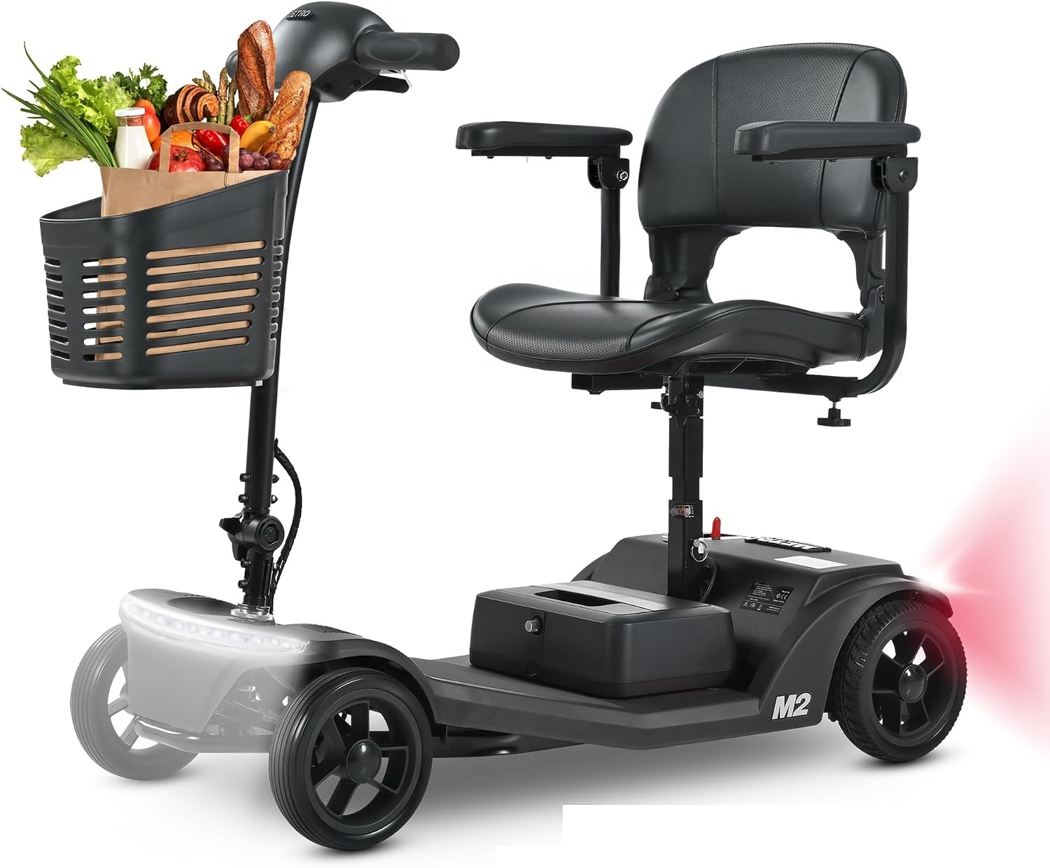 Mobility Scooters for Seniors & Adults 350 Lb Weight Foldable,All-Terrain 4-Wheel Powered Scooter,Lightweight Foldable Disability Electric Wheelchair,Front Rear Led Lights with Basket,Black