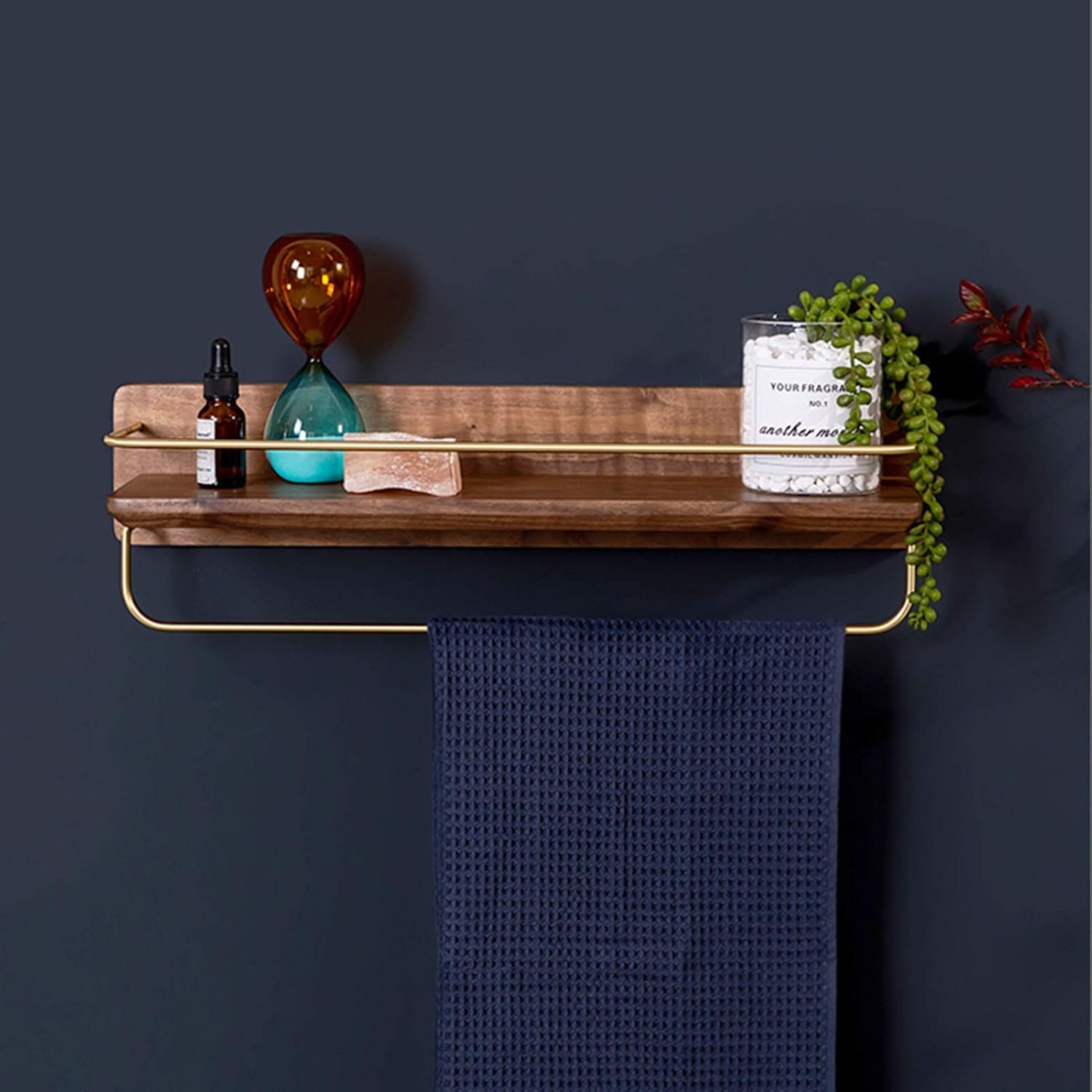 Solid Wood Bathroom Rack, Cosmetic Storage Rack, Towel Bar, Vanity Table, Wall-Mounted Wall-Free Punching