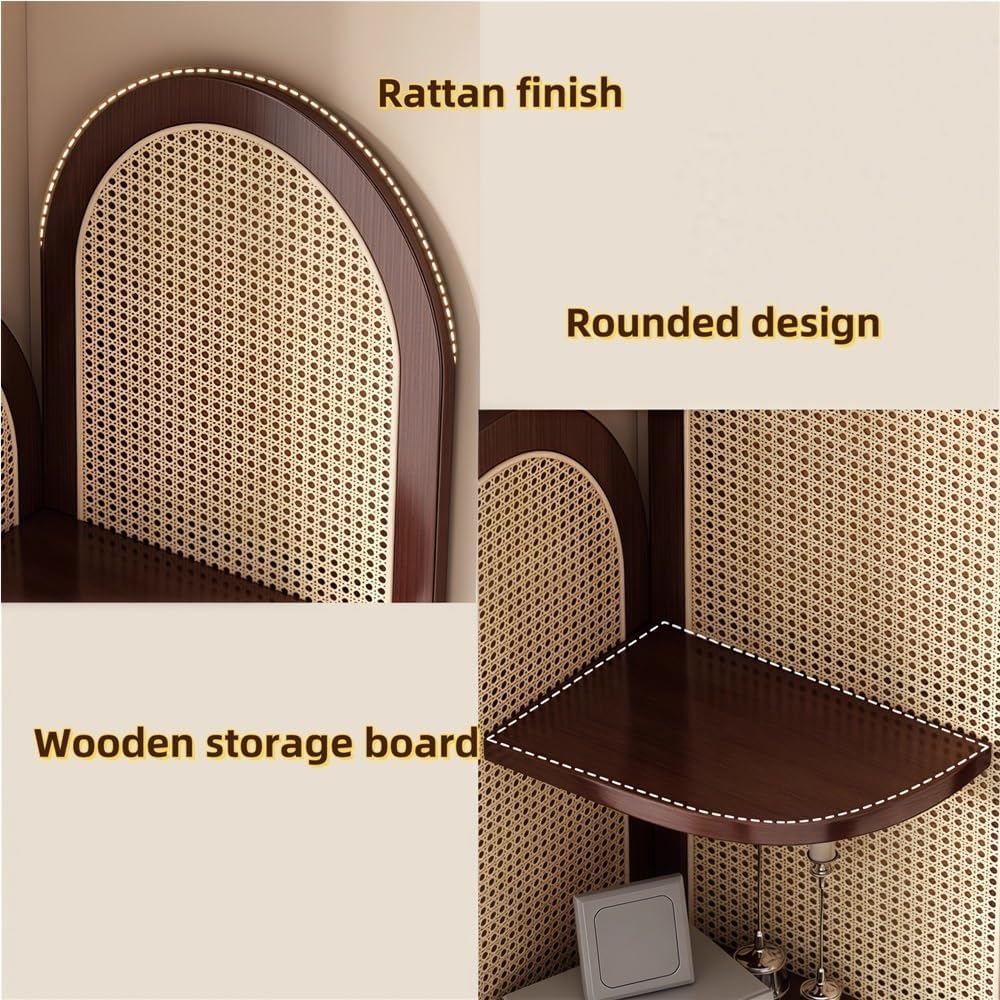 4 Tier Corner Shelf, Rattan Display Shelves with Solid Wood Frame, Bookshelf Stand for Living Room, Bedroom, or Office(Natural)