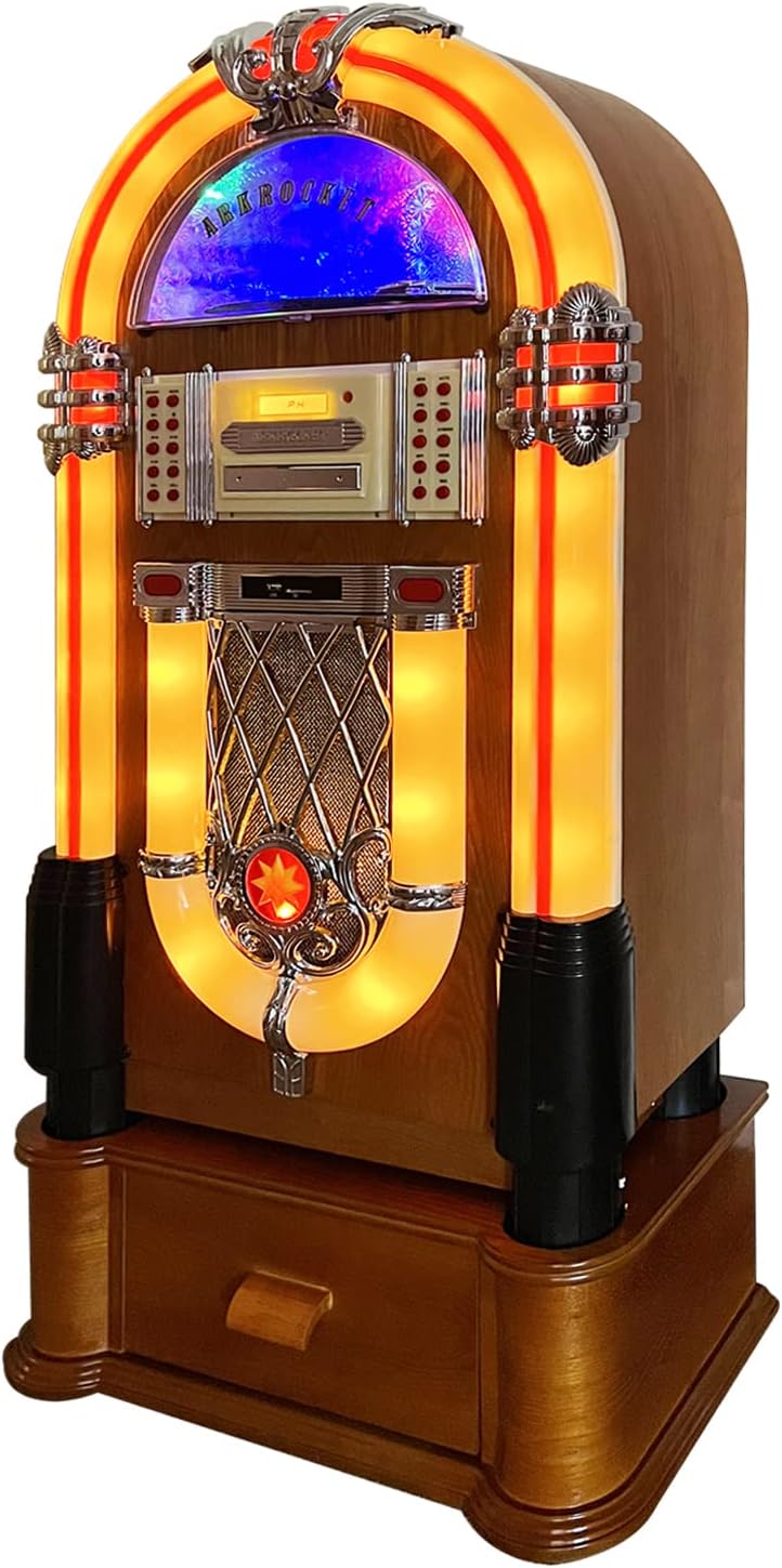 Arkrocket Full Size Jukebox Vinyl Record Player Bluetooth USB SD CD Player Radio Retro Turntable Classic Jukebox (Taurus + Stand - Classic)