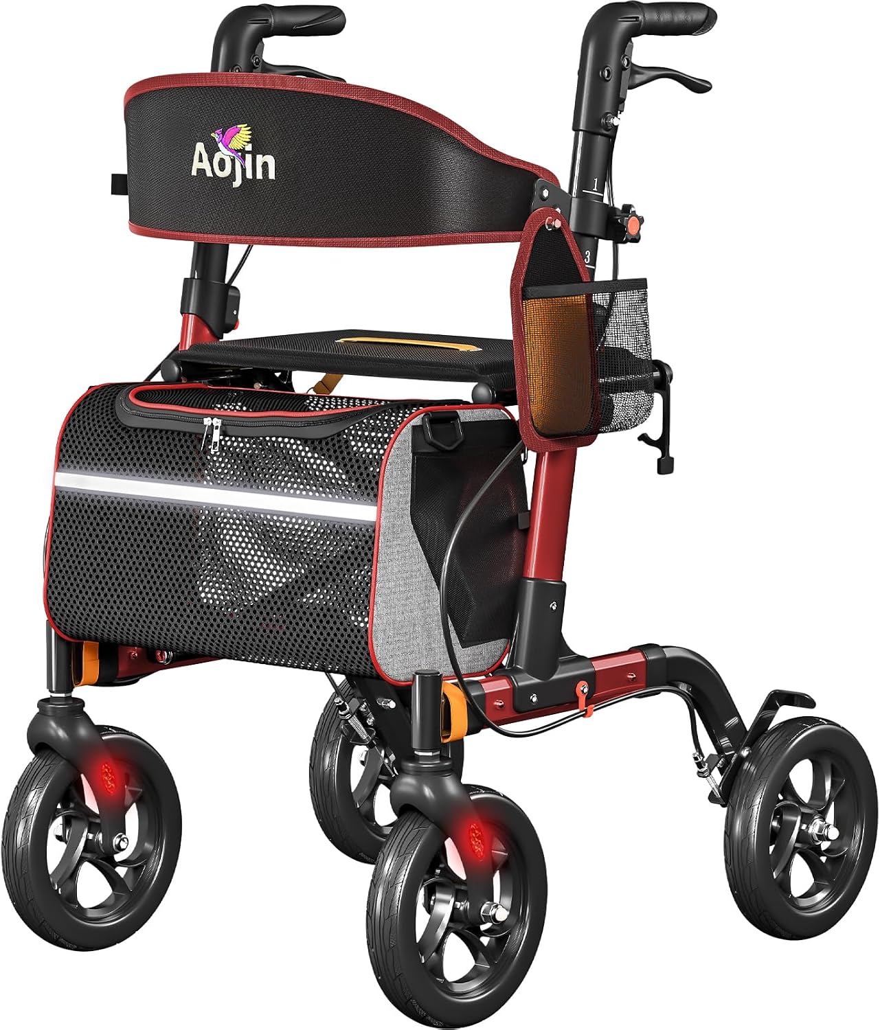 Walkers for Seniors, Rollator Walker with Seat, 350 lb Weight Capacity, 18' Big Seat, 8' All-Terrain Wheels, 6-Level Adjustable Height, Lightweight Aluminum Frame Rollator Walkers for Seniors (Red)