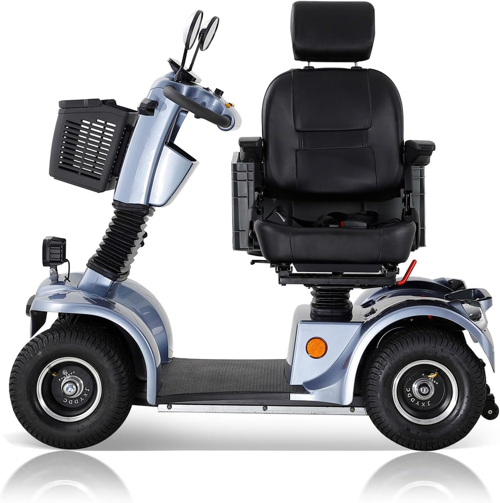 Mobility Scooters for Seniors & Adults 400 Lb Weight Capacity,4-Wheel Heavy Duty Travel Foldable Powered Scooter,Disability Mobile Electric Wheelchair,Luxury Seat and Front Rear Led Lights,Gray