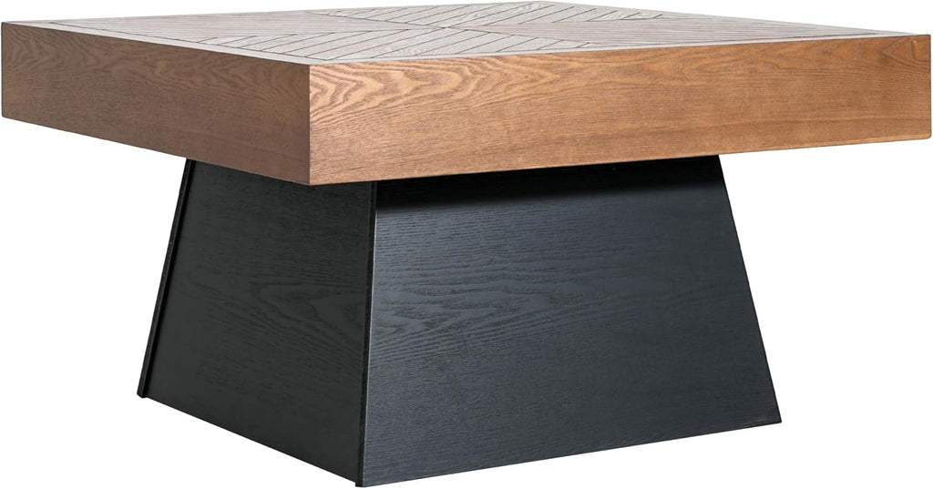 Christopher Knight Home Sami Mid Century Modern Coffee Table for Living Room Furniture/Apartment, Square Side Table with Wood Grain Top, Wooden End Table with Sturdy Pedestal Base, Black + Brown