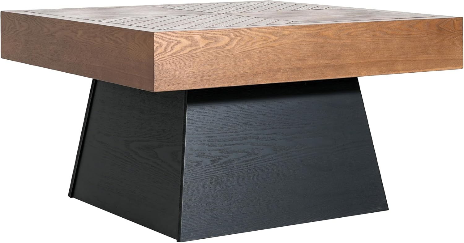 Christopher Knight Home Sami Mid Century Modern Coffee Table for Living Room Furniture/Apartment, Square Side Table with Wood Grain Top, Wooden End Table with Sturdy Pedestal Base, Black + Brown