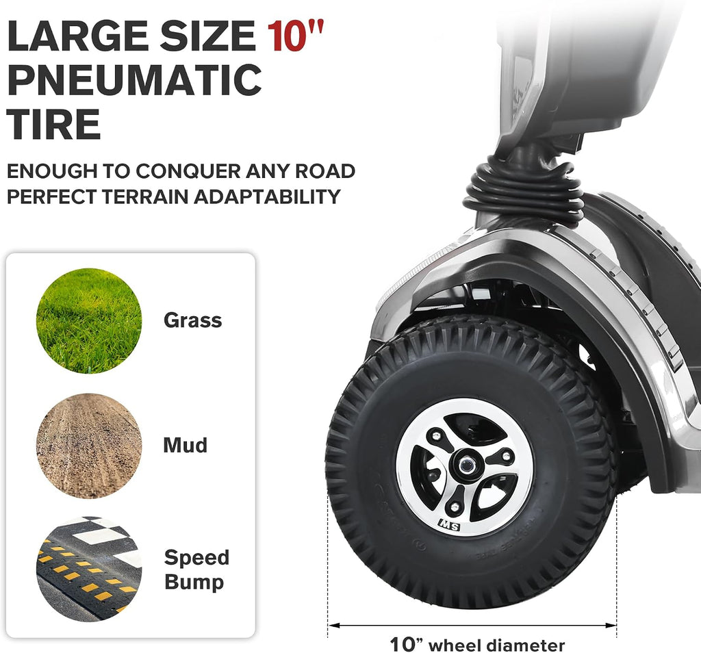 S500 4-Wheel Electric Mobility Scooter, Long-Range 52Ah Battery Up to 25 Miles, 500W Heavy-Duty Motor, 10' Pneumatic Tires, Adjustable Captain Seat, Storage Baskets for Seniors, Grey