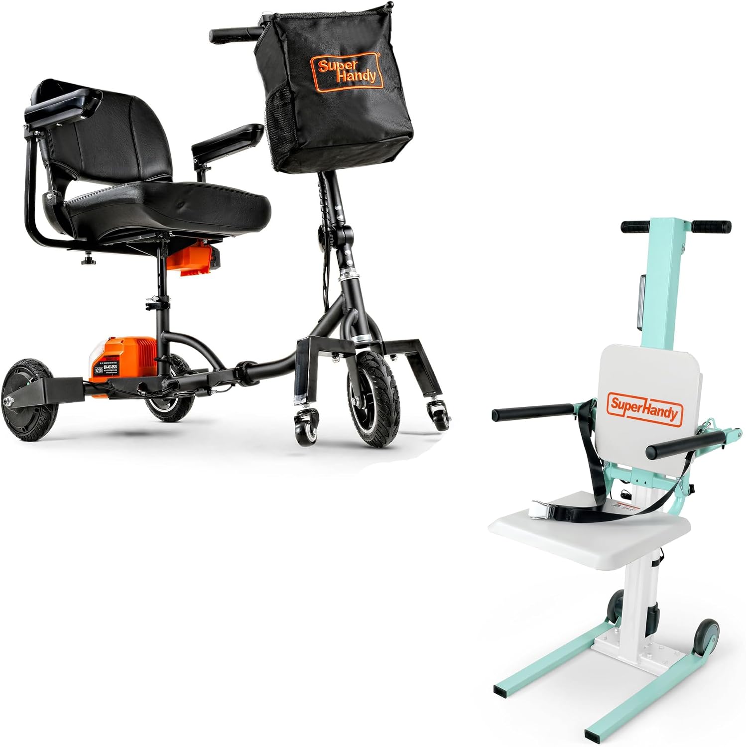 SuperHandy Passport Plus Mobility Scooter - Foldable 3 Wheel & GoRise FC Electric Floor to Chair Lift for Seniors and People with Disabilities - 400 Lbs Capacity [Bundle deal]