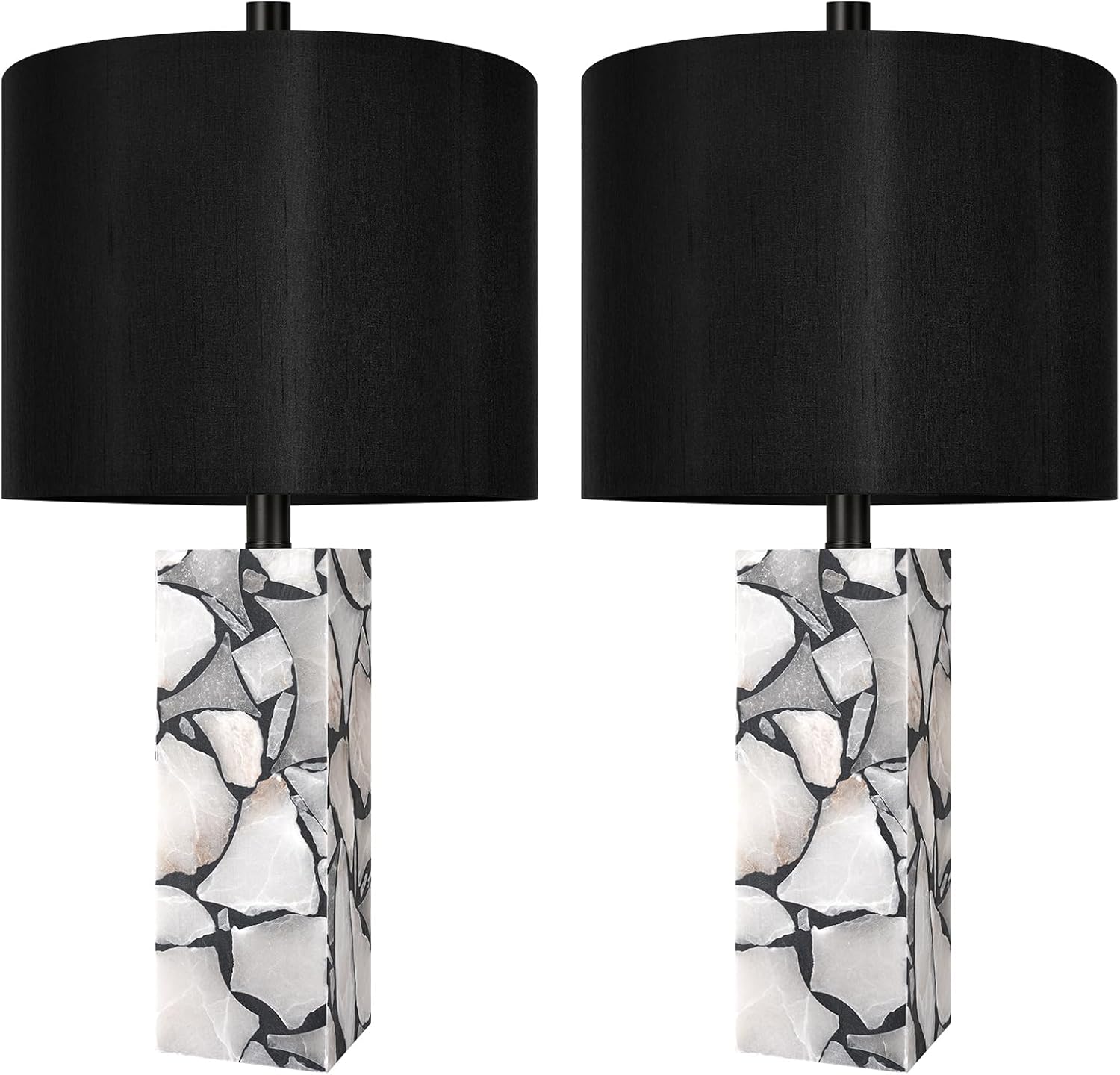 Scenekoy 23' Alabaster Table Lamps Set of 2 with Night Light for Living Room, Rotary Switch, Black Modern Table Lamp with Black Linen Shade, Nightstand Lamp for Bedroom Bedside Office (Bulb Included)