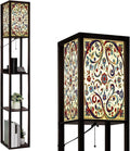 Floor Lamp with Shelves Red Blue Green Turkish Seamless Pattern Luxury Floral Ornament Standing Tall Lamp USB Ports & Power Outlet Modern Corner Lamp Nightstand Light for Living Room Bedroom
