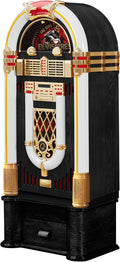Arkrocket x Elvis Presley Jukebox Saturn V Full Size Bluetooth Vinyl Record Jukebox CD Player Vintage Radio Retro Turntable Classic Jukebox with Black Stand (Elvis Saturn V + Stand - Black)