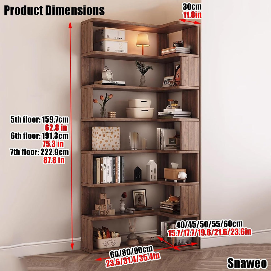 Open Shelf Corner Bookshelf, Multi-Layer Corner Shelf, Wooden Cube Display Shelf, Corner Bookcase Toy for Small Space, Book Storage, for Game Room, Bedroom(Black Walnut,60x40x159.7cm)