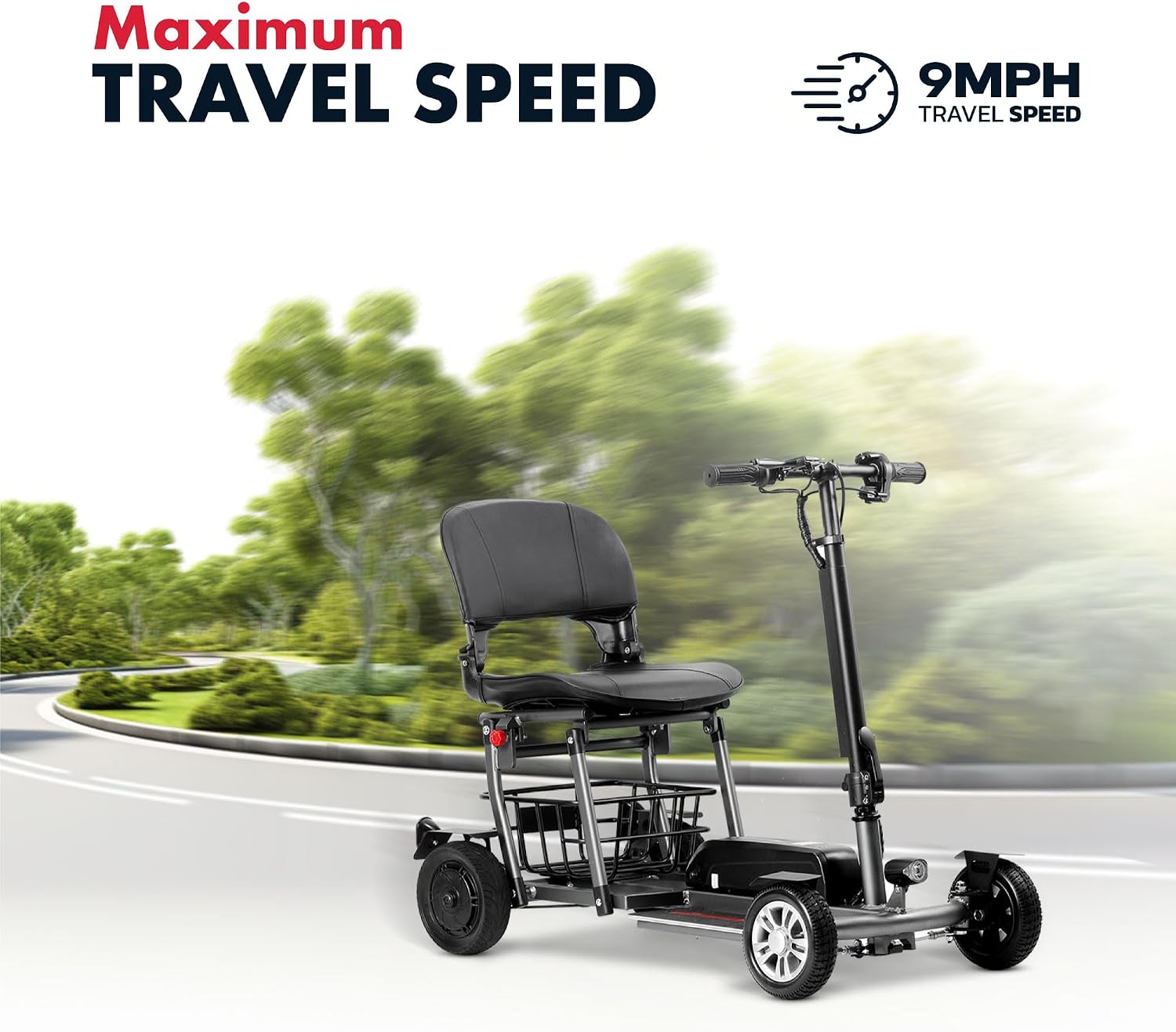 Rubicon FX4 - Lightweight 4 Wheel Foldable Mobility Scooters for Adults and Seniors - Detachable Lithium Battery - More Faster (9 Miles/Hour Speed) - Travel Friendly