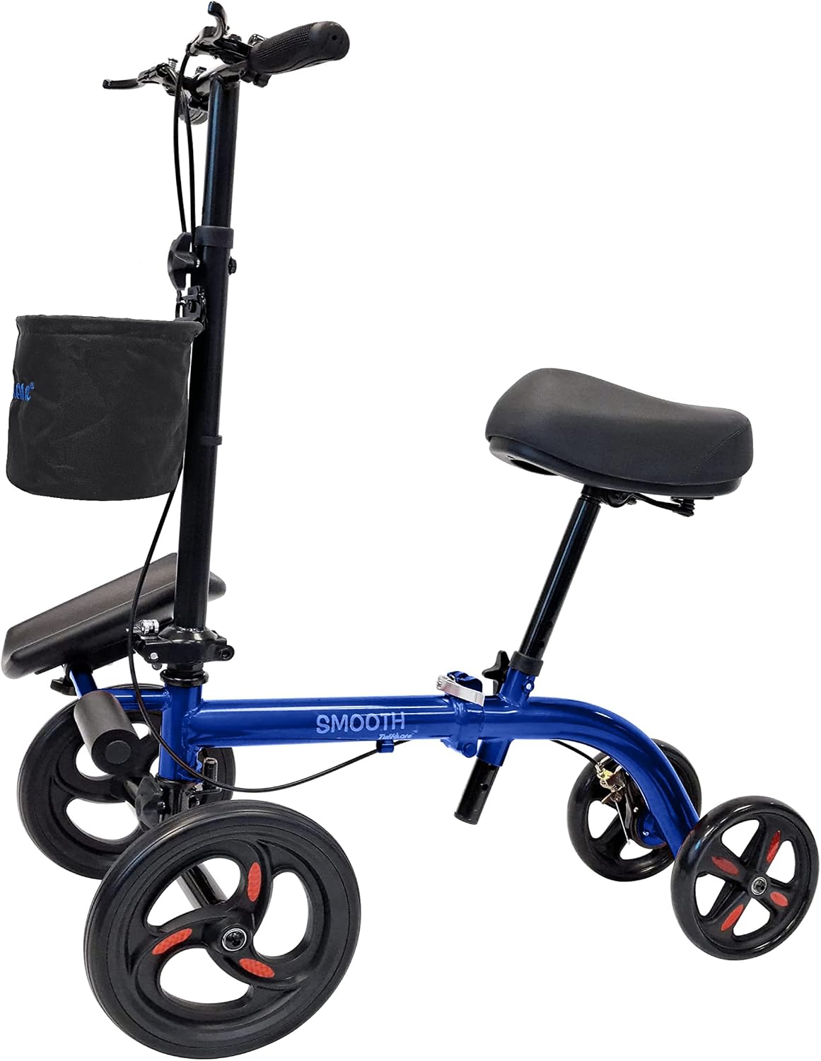 Smooth Seated Knee Scooter, Slow Propelled Steerable Mobility Knee Walker Crutches, Wheelchair Alternative with Dual Brakes, Fits Height of 5'2'-6'3' (Solid Rubber Tires, Cobalt Blue)