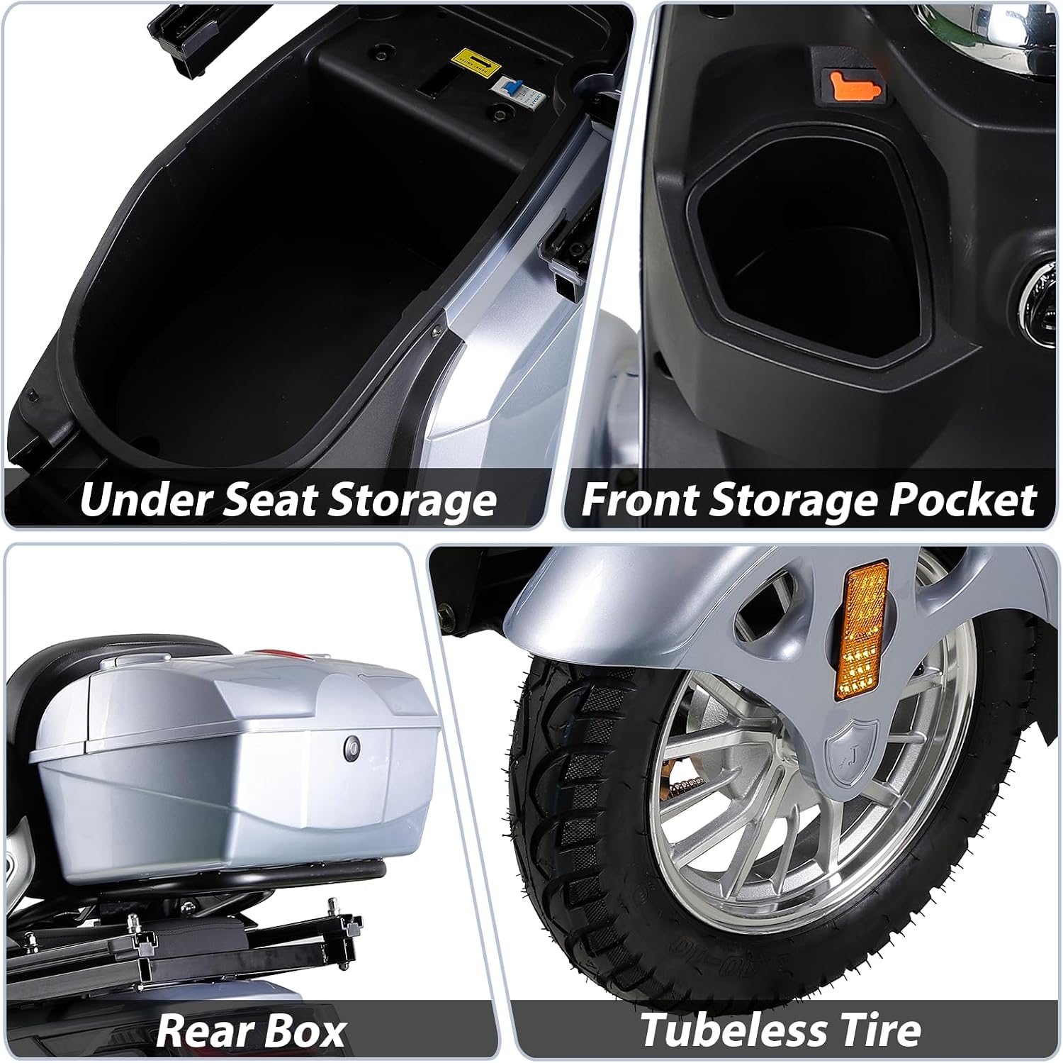 Mobility Scooters for Seniors & Adults 400 Lb Weight Foldable,All-Terrain 4-Wheel Heavy Duty Portable Scooter,Disability Mobile Electric Wheelchair,Luxury Seat and Front Rear Led Lights,Silver