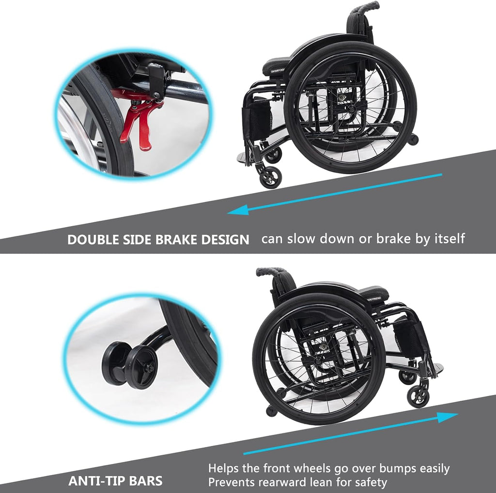 Wheelchair,Folding Transport Wheelchair,Solid Tire Sport Wheelchair,Light Weight Wheelchair,Aluminum Alloy Wheelchair,Self-propelled Manual Wheelchairs,Mobility Aids for Adult(Seat Width 36cm)