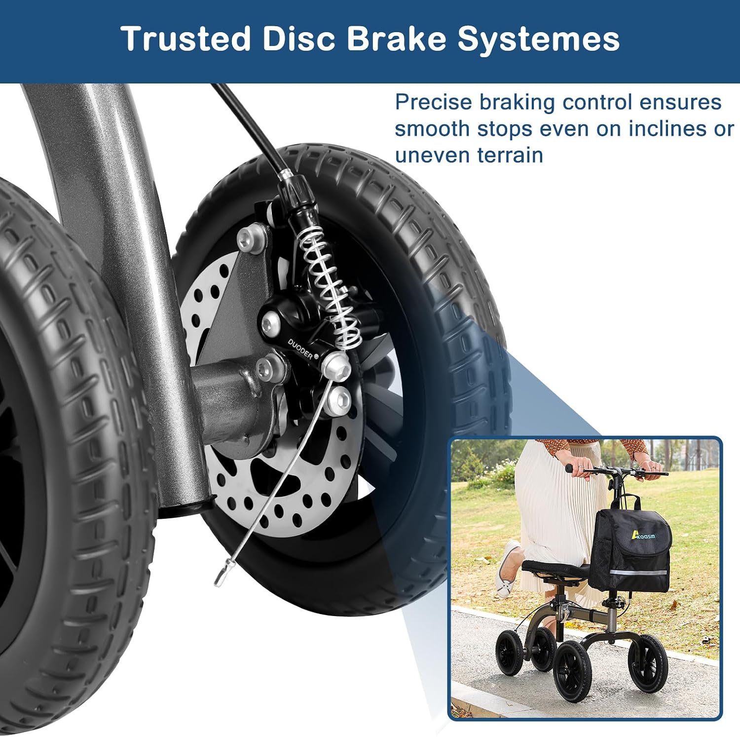 Foldable All Terrain Knee Scooter for Adults Foot Surgery Adjustable Height | 300lb Capacity, 21lb Lightweight, 10' Front & 8' Rear Wheel, Dual Brake, for Foot Injuries Compact Crutch Alternative, Grey
