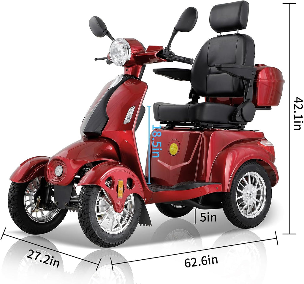 Mobility Scooters for Seniors,Heavy-Duty 4 Wheel Mobility Scooters for Travel,500LBS Capacity 1000W All Terrain Handicap Scooters for Adults (Red1-afd)