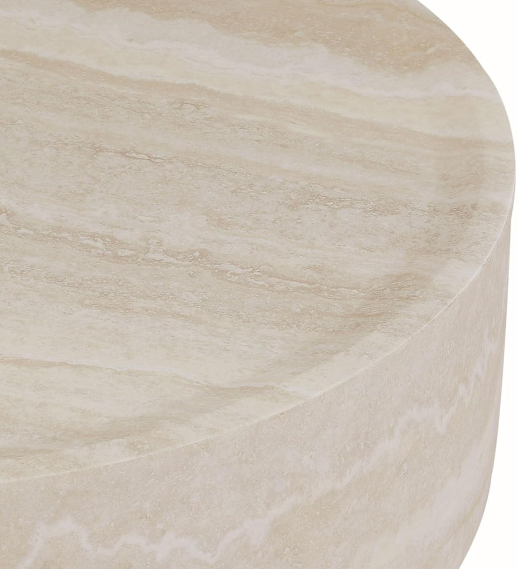 Round Coffee Table 39.37'' Marble Pattern Drum Shaped Coffee Table Fiberglass Cocktail Table Center Table for Living Room ome Office, Fully Assembled, White